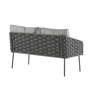 English Elm Christopher Knight Home® - 4-Pieces Outdoor Metal Patio Furniture Set with Deep-Seat Cushions, Teslin Rope, Wood-Look Tabletop, Rust-Resistant Frame Grey N780P2540701G