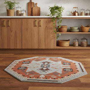 HomeRoots 4' Terracotta Tribal Area Rug - Hand-Tufted Wool with Geometric Motifs for Global-Inspired Style 4' Round 396190