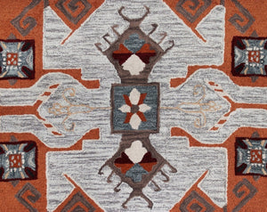 HomeRoots 4' Terracotta Tribal Area Rug - Hand-Tufted Wool with Geometric Motifs for Global-Inspired Style 6' Round 396191