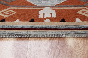 HomeRoots 4' Terracotta Tribal Area Rug - Hand-Tufted Wool with Geometric Motifs for Global-Inspired Style 6' Round 396191