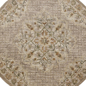 HomeRoots 4' Distressed Beige Medallion Area Rug - Timeless Floral Design for Cozy Traditional Spaces 4' Round 396192