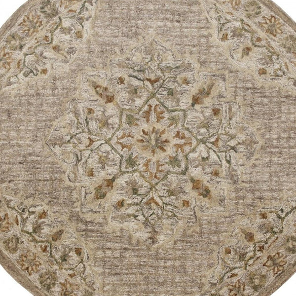 HomeRoots 4' Distressed Beige Medallion Area Rug - Timeless Floral Design for Cozy Traditional Spaces 4' Round 396192