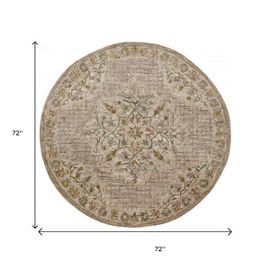HomeRoots 4' Distressed Beige Medallion Area Rug - Timeless Floral Design for Cozy Traditional Spaces 6' Round 396193