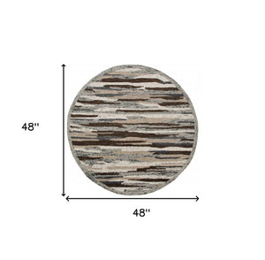 Homeroots 4' Round Brown And Gray Camouflage Area Rug  Wool 396194