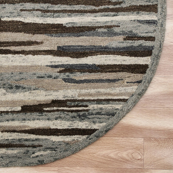 Homeroots 6' Gray And Brown Round Wool Hand Tufted Area Rug  Wool 396195