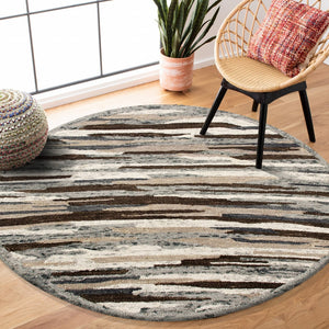 Homeroots 6' Gray And Brown Round Wool Hand Tufted Area Rug  Wool 396195
