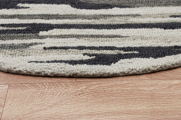 HomeRoots 6' Hand-Tufted Wool Area Rug in Black and Gray - Soft, Durable, and Perfect for Any Room Decor 6' Round 396197