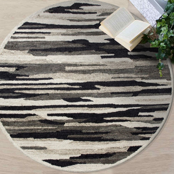 HomeRoots 6' Hand-Tufted Wool Area Rug in Black and Gray - Soft, Durable, and Perfect for Any Room Decor 6' Round 396197