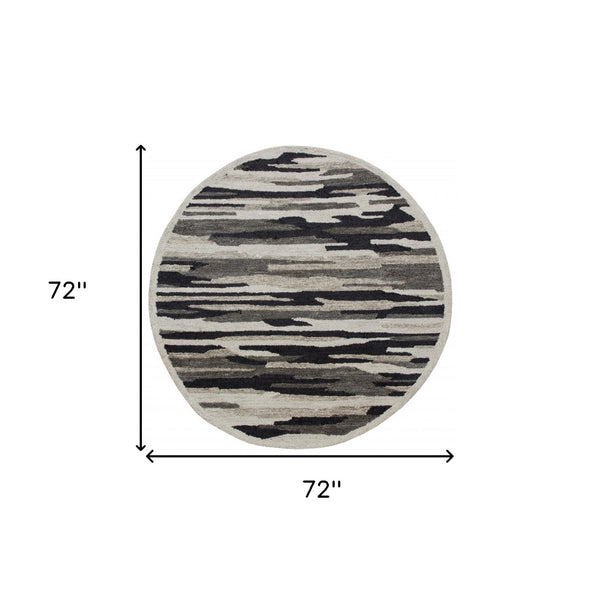 HomeRoots 6' Hand-Tufted Wool Area Rug in Black and Gray - Soft, Durable, and Perfect for Any Room Decor 6' Round 396197