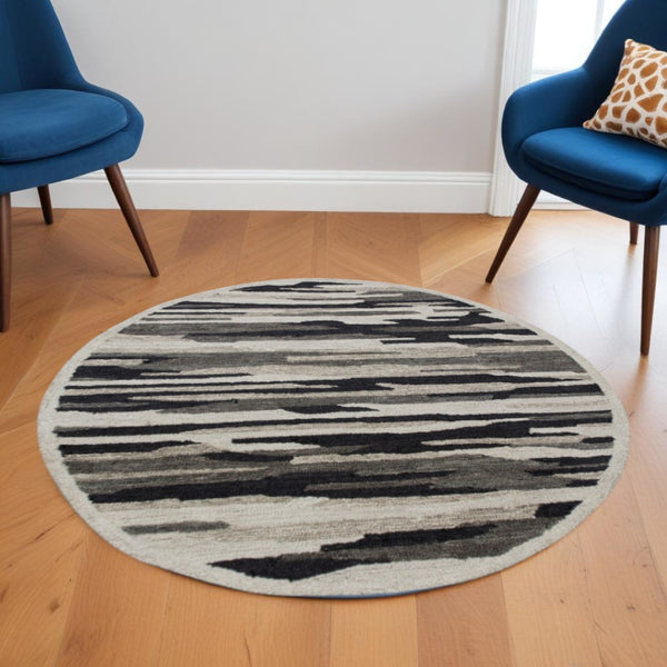 HomeRoots 6' Hand-Tufted Wool Area Rug in Black and Gray - Soft, Durable, and Perfect for Any Room Decor 6' Round 396197