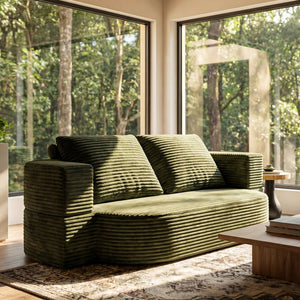 English Elm 78.7" Corduroy Convertible Floor Sofa Folds Flat as a Full Sleeper for Compact Living W3108P399641