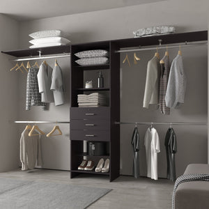 English Elm FM Modular Closet Organizer System with Multiple Hanging Rods, Shelves & Drawers to Maximize Space Wenge 53 L x 21 W x 5 H B128S00052