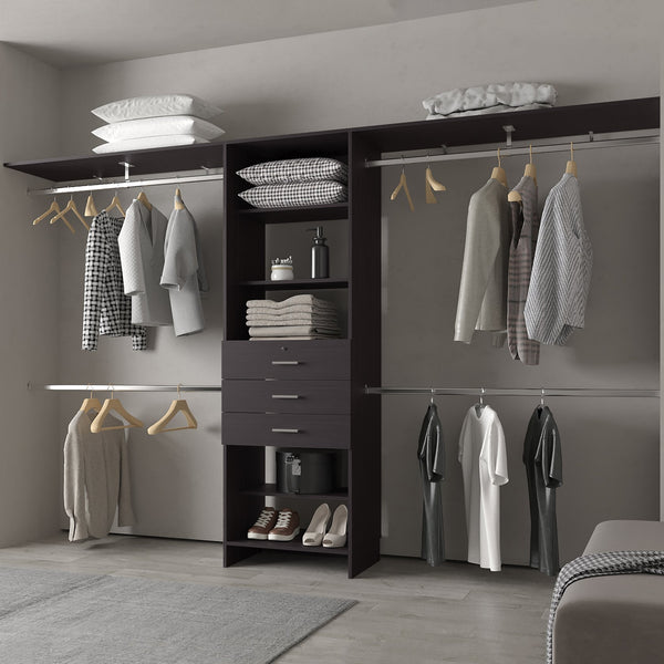 English Elm FM Modular Closet Organizer System with Multiple Hanging Rods, Shelves & Drawers to Maximize Space Wenge 53 L x 21 W x 5 H B128S00052