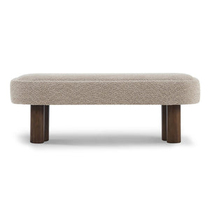English Elm Indoor Boucle Upholstered Bench with Walnut Legs Textured Khaki Dining Seating N779P390675K