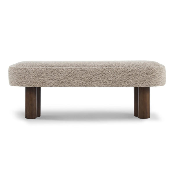 English Elm Indoor Boucle Upholstered Bench with Walnut Legs Textured Khaki Dining Seating N779P390675K