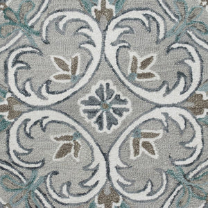HomeRoots 6' Elegant Gray and White Filigree Area Rug – Hand-Tufted Wool for Luxurious Comfort and Style 6' Round 396201