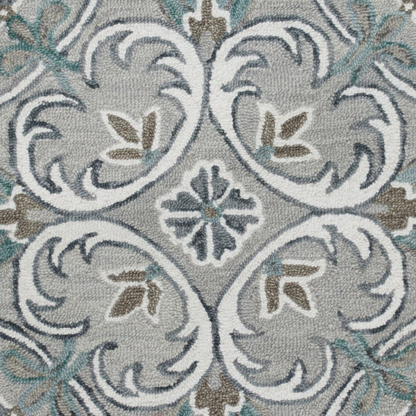 HomeRoots 6' Elegant Gray and White Filigree Area Rug – Hand-Tufted Wool for Luxurious Comfort and Style 6' Round 396201