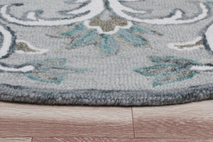 HomeRoots 6' Elegant Gray and White Filigree Area Rug – Hand-Tufted Wool for Luxurious Comfort and Style 6' Round 396201