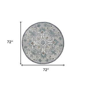 HomeRoots 6' Elegant Gray and White Filigree Area Rug – Hand-Tufted Wool for Luxurious Comfort and Style 6' Round 396201