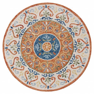 HomeRoots 6' Vibrant Traditional Medallion Area Rug - Hand-Tufted Wool Softness for Elegant Home Décor 6' Round 396203