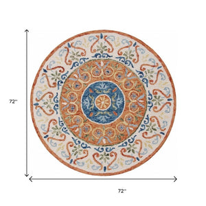 HomeRoots 6' Vibrant Traditional Medallion Area Rug - Hand-Tufted Wool Softness for Elegant Home Décor 6' Round 396203