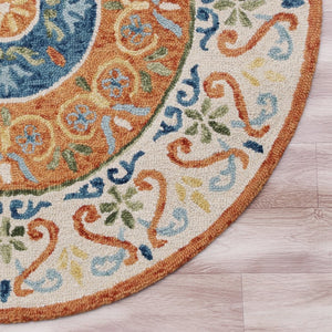 HomeRoots 6' Vibrant Traditional Medallion Area Rug - Hand-Tufted Wool Softness for Elegant Home Décor 6' Round 396203