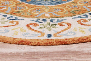 HomeRoots 6' Vibrant Traditional Medallion Area Rug - Hand-Tufted Wool Softness for Elegant Home Décor 6' Round 396203