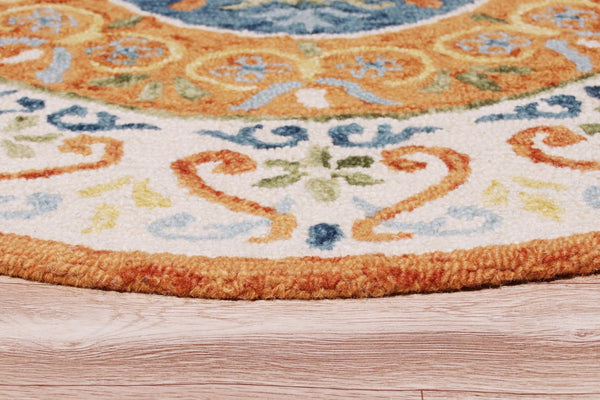 HomeRoots 6' Vibrant Traditional Medallion Area Rug - Hand-Tufted Wool Softness for Elegant Home Décor 6' Round 396203