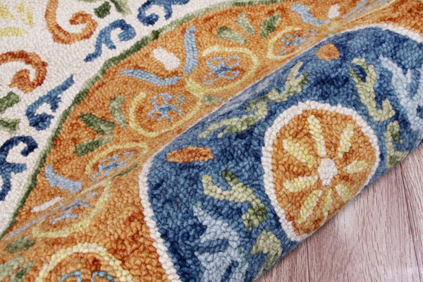 HomeRoots 6' Vibrant Traditional Medallion Area Rug - Hand-Tufted Wool Softness for Elegant Home Décor 6' Round 396203