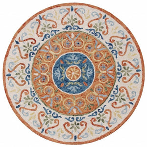 HomeRoots 6' Vibrant Traditional Medallion Area Rug - Hand-Tufted Wool Softness for Elegant Home Décor 6' Round 396203