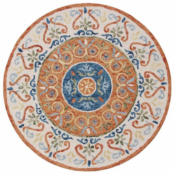 HomeRoots 6' Vibrant Traditional Medallion Area Rug - Hand-Tufted Wool Softness for Elegant Home Décor 6' Round 396203