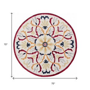 HomeRoots 6' Hand-Tufted Red and Ivory Wool Area Rug - Artisan Crafted Elegance for Your Home Décor 6' Round 396205