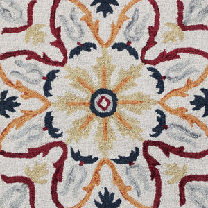 HomeRoots 6' Hand-Tufted Red and Ivory Wool Area Rug - Artisan Crafted Elegance for Your Home Décor 6' Round 396205