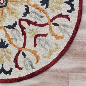 HomeRoots 6' Hand-Tufted Red and Ivory Wool Area Rug - Artisan Crafted Elegance for Your Home Décor 6' Round 396205