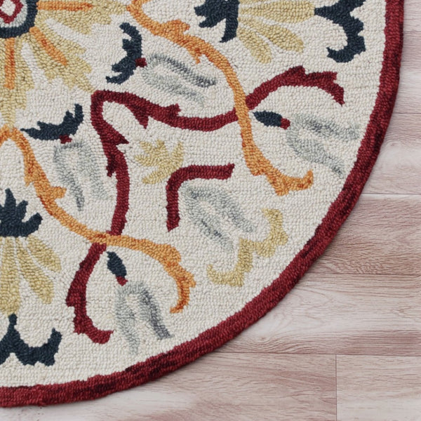 HomeRoots 6' Hand-Tufted Red and Ivory Wool Area Rug - Artisan Crafted Elegance for Your Home Décor 6' Round 396205