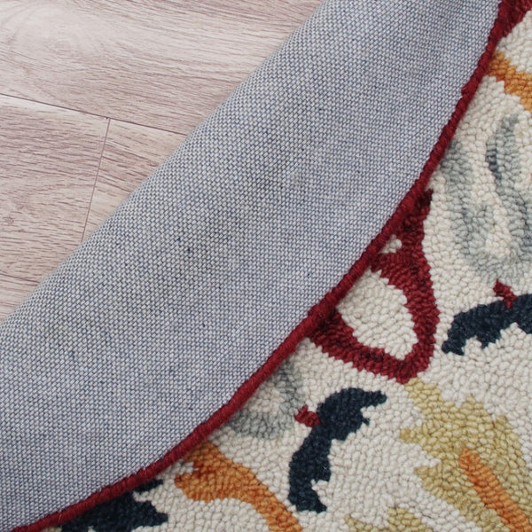 HomeRoots 6' Hand-Tufted Red and Ivory Wool Area Rug - Artisan Crafted Elegance for Your Home Décor 6' Round 396205