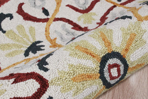 HomeRoots 6' Hand-Tufted Red and Ivory Wool Area Rug - Artisan Crafted Elegance for Your Home Décor 6' Round 396205