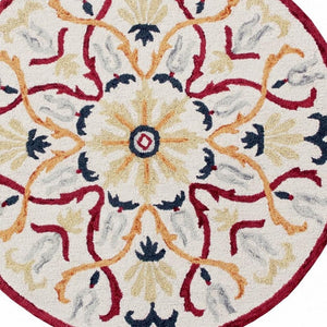 HomeRoots 6' Hand-Tufted Red and Ivory Wool Area Rug - Artisan Crafted Elegance for Your Home Décor 6' Round 396205