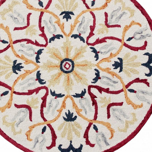 HomeRoots 6' Hand-Tufted Red and Ivory Wool Area Rug - Artisan Crafted Elegance for Your Home Décor 6' Round 396205
