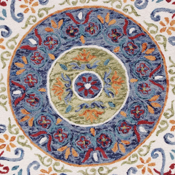 HomeRoots 6' Artisanal Blue and White Hand-Tufted Wool Area Rug for Modern Living Spaces and Cozy Comfort 6' Round 396207