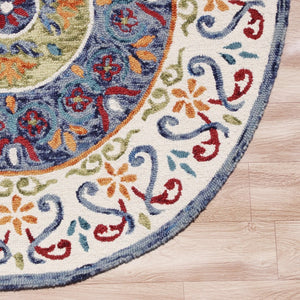 HomeRoots 6' Artisanal Blue and White Hand-Tufted Wool Area Rug for Modern Living Spaces and Cozy Comfort 6' Round 396207