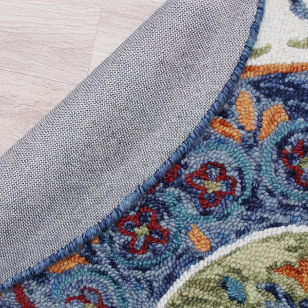 HomeRoots 6' Artisanal Blue and White Hand-Tufted Wool Area Rug for Modern Living Spaces and Cozy Comfort 6' Round 396207