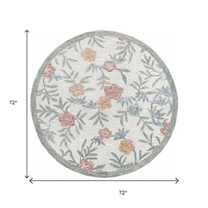 HomeRoots 6' Ivory and Blue Wool Area Rug - Hand-Hooked Artisanal Charm for Living Rooms and Bedrooms 6' Round 396209