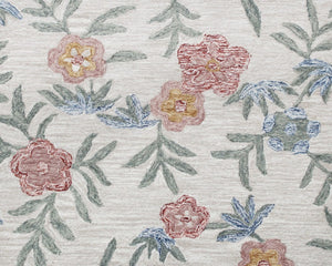HomeRoots 6' Ivory and Blue Wool Area Rug - Hand-Hooked Artisanal Charm for Living Rooms and Bedrooms 6' Round 396209