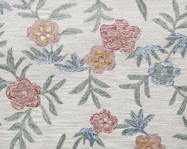 HomeRoots 6' Ivory and Blue Wool Area Rug - Hand-Hooked Artisanal Charm for Living Rooms and Bedrooms 6' Round 396209