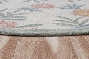 HomeRoots 6' Ivory and Blue Wool Area Rug - Hand-Hooked Artisanal Charm for Living Rooms and Bedrooms 6' Round 396209