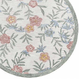HomeRoots 6' Ivory and Blue Wool Area Rug - Hand-Hooked Artisanal Charm for Living Rooms and Bedrooms 6' Round 396209