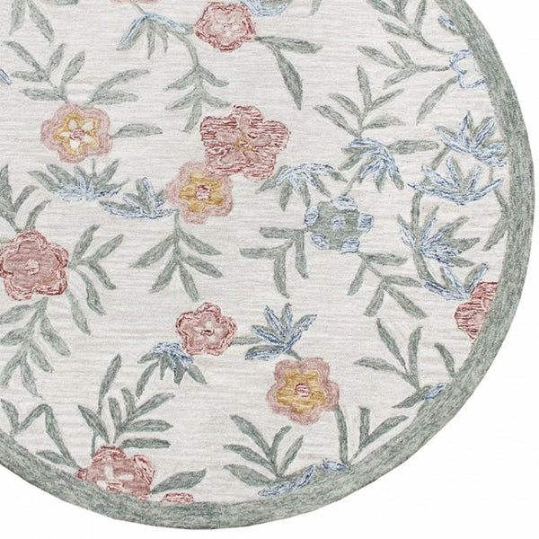 HomeRoots 6' Ivory and Blue Wool Area Rug - Hand-Hooked Artisanal Charm for Living Rooms and Bedrooms 6' Round 396209