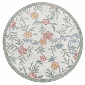 HomeRoots 6' Ivory and Blue Wool Area Rug - Hand-Hooked Artisanal Charm for Living Rooms and Bedrooms 6' Round 396209