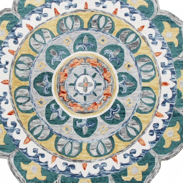 HomeRoots 6' Bold Blue and Red Wool Hand-Hooked Rug - Artisan Crafted, Durable Accent for Any Room 6' Round 396211